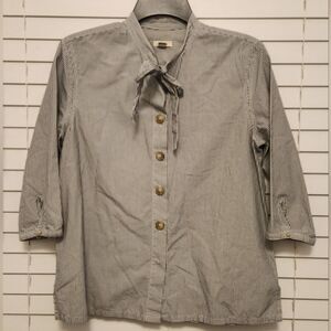 Fossil Striped Button-Up Blouse with Tie Neck Size Small
